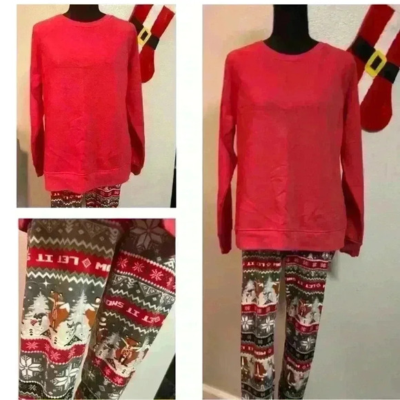 🎄 Christmas Set: Red Long Sleeve Sweater and velvet leggings, EUC, Size Medium - Picture 1 of 5